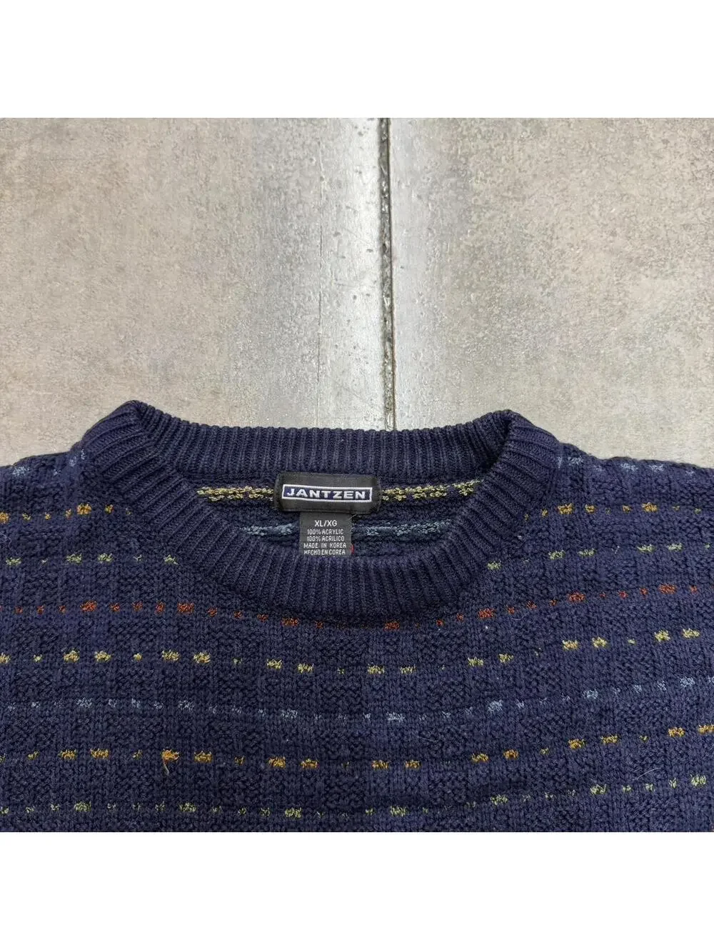 vintage jantzen navy tan and orange striped knit sweater size xl